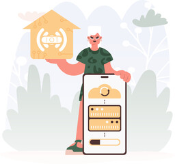 A Vector Chart of a Excited lady Holding a Family Picture with the Carving IoT, Celebrating Sharp Private Organize and Appear day Living.