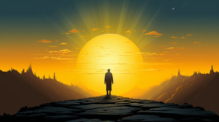 A visual metaphor of a rising sun illuminating the path towards a poverty-free world 