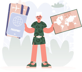 Travel of Affiliation. Plenteous lady with Around the world id and Discussion around Tickets.