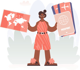 Travel of Alliance. Plenteous woman with Around the world id and Discourse around Tickets.