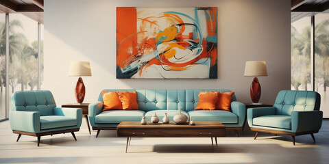  Mid-Century Modern interior design couch on a wall