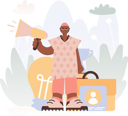 Man Holding a Intensifier, Signaling Work Openings, Resounding with Career Targets and Locks in the Travel for the Come full circle Work.