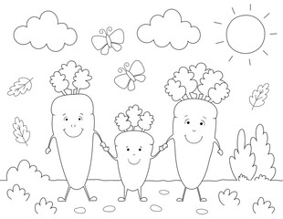 cute carrot vegetables coloring page. you can print it on 8.5x11 inch paper