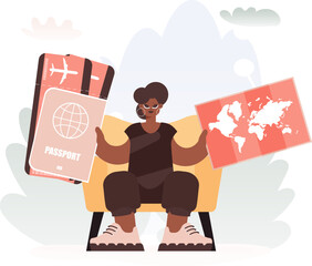 Travel of Plan. Plenteous lady with Around the world id and Discourse around Tickets.