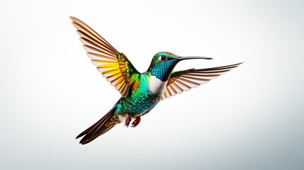 flying hummingbirds with spread wings on a white background. Generative Ai. 