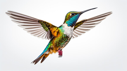 flying hummingbird on white background. Generative Ai. 