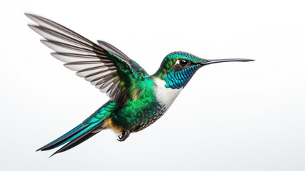 Obraz premium flying hummingbird on white background. Generative Ai. 