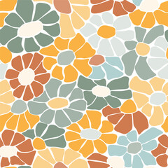Seamless pattern with summer flowers daisies. Natural abstract floral print. Vector graphics.