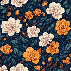 Foto op Canvas vintage beautiful flowers pattern, generative ai © Hastuti