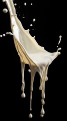 Milky Spill: Spilling Milk on Black Background, Generative AI