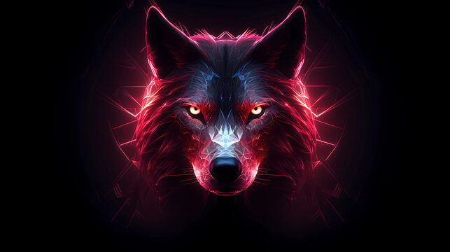 Wolf Animal Plexus Neon Black Background Digital Desktop Wallpaper HD 4k Network Light Glowing Laser Motion Bright Abstract	