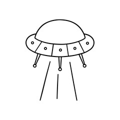 Alien space ship doodle. UFO in sketch style. Hand drawn vector illustration isolated on white background