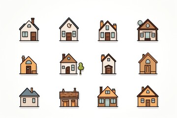 Fototapeta premium Simple monochrome house icon set