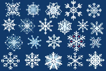 Fotobehang Winter snow flakes doodles vector, christmas © Florian