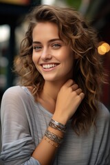 Young and pretty woman wearing colorful clothes, portrait