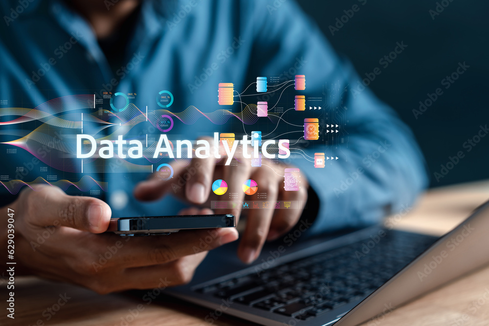 Aufkleber Businessman using ai technology for data analytics, Artificial Intelligence generate. Futuristic technology, robot in online system. Business in future to invest and develop corporate concept.