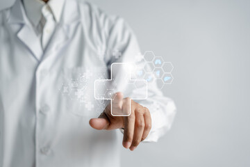 Doctor with plus sign for treatment hospital and clinic service or healthcare insurance symbol concept, Mental health care and medical concept.