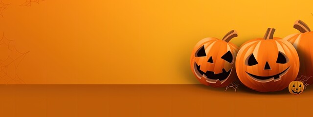 Halloween background. Illustration of pumpkins on orange background, line art style, minimal concept, copy space.