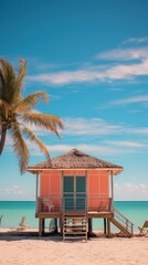 Bohemian beachfront hut illustration made with Generative AI