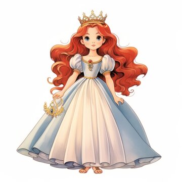 Princess in a long dress with a crown. Vector illustration.