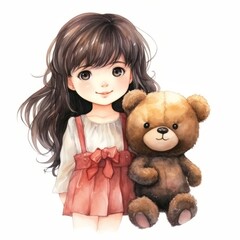 Cute little girl with teddy bear isolated