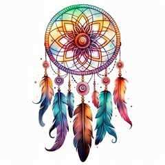 Dreamcatcher with feathers isolated on white background.  - obrazy, fototapety, plakaty
