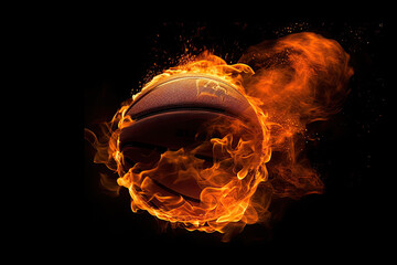 Basketball ball on fire with flames on a black background