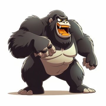 Illustration Of A Strong Gorilla With A Big Muscles On White Background