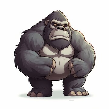 Illustration Of A Strong Gorilla With A Big Muscles On White Background