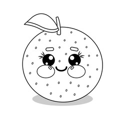 Kawaii orange in doodle style. Isolated simple outline for coloring book, for kids