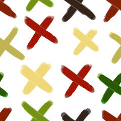 Vector seamless pattern of colored cross palette hand-drawn brush stroke isolated on a white background