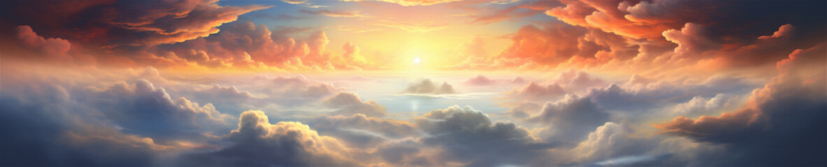 Fototapeta premium Heavenly Sky, Sunset Above the Clouds Painting, Representing Hope, Divinity, and The Heavens, Generative AI