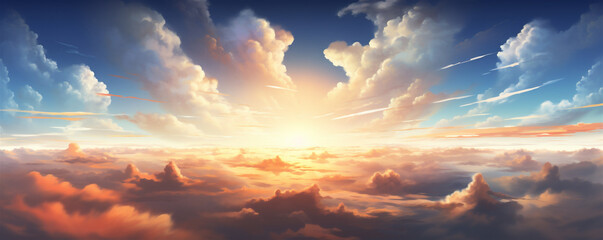 Fototapeta premium Heavenly Sky, Sunset Above the Clouds Painting, Representing Hope, Divinity, and The Heavens, Generative AI