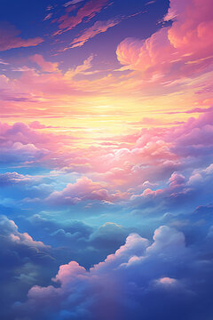 Heavenly Sky, Sunset Above the Clouds Painting, Representing Hope, Divinity, and The Heavens, Generative AI