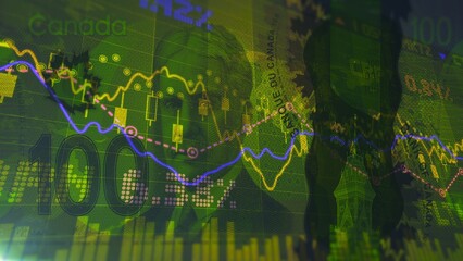 100 Canadian Dollars and Digital Animation of Stock Market Price Changes. The video of this image is in my portfolio.	
