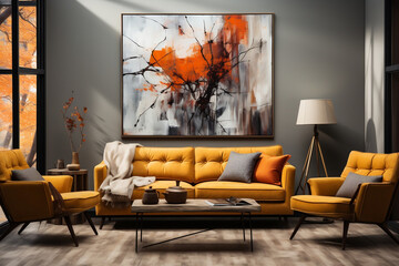 modern living room with autumn decoration
