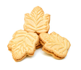 Vanilla sandwich creme cookies on white background 