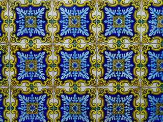 Details of Azulejo (ceramic glazed tiles on facade of houses in Portugal and Spain)