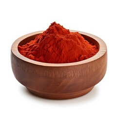 paprika powder in a wooden bowl isolated on white