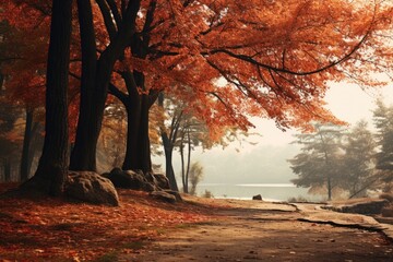 autumn landscape illustration. ai generative