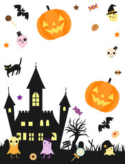 お化けやお菓子などをちりばめたハロウィンのカード　縦バージョン