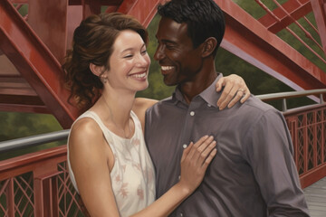 Building Bridges: Portrait of a Interracial Couple Bridging the Gap between Cultures and Races with Love