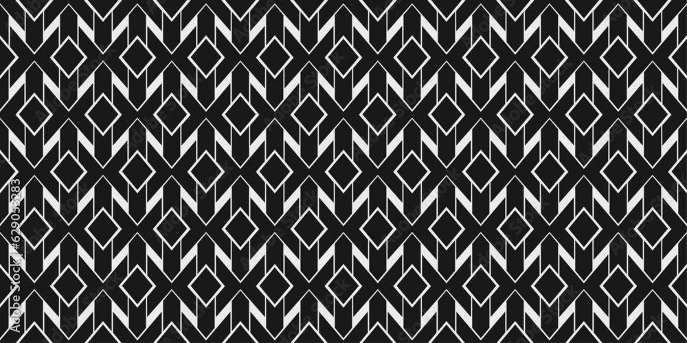 Poster Black rhombuses connected to each other. Texture pattern, repeating rhombuses. Design for textile, fabric, clothing, ornament, background, wrapping.