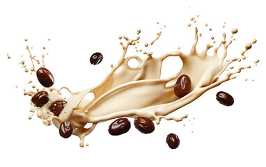 Milk splash and dates fruits isolated white and transparent background, png