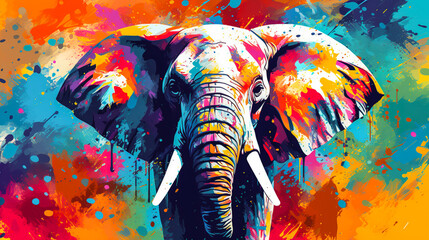 African elephant illustration in abstract mixed grunge colors digital painting in minimal graphic art style. Digital illustration generative AI.