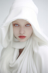 Obraz premium albino woman dressed in white with white hat. White background. illustration created with AI