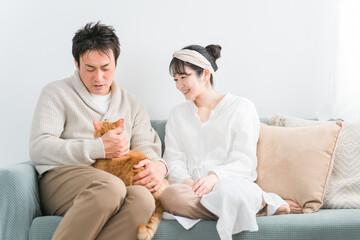 家で猫を飼うカップル・夫婦（飼い主）
