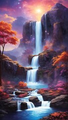 Cascading Celestial Beauty: Enchanting Waterfall