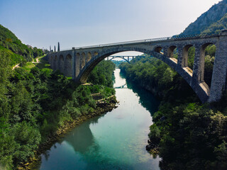 Fototapeta premium Solcan Bridge over River Soca, Slovenia.