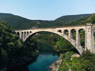 Fototapeta na wymiar Solcan Bridge over River Soca, Slovenia.